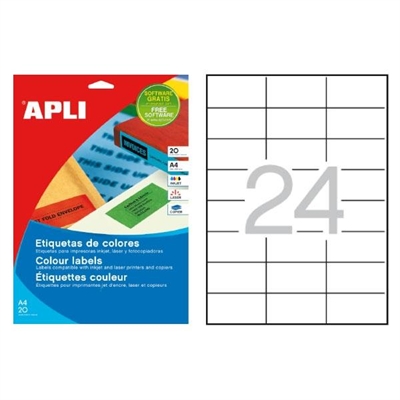 Apli 1593 Etiquetas Autoadhesivas Color Rojo De Cantos Rectos Tama?O 70 X 37 Mm Con Adhesivo Permanente. Pack Con 20 Hojas (480 Etiquetas Autoadhesivas). Las Etiquetas Autoadhesivas De Colores Son Ideales Para Destacar La Informacion En Un Sobre De Envio Paquete U Objeto. Excelente Calidad De Impresion En Impresoras Inkjet Laser O Fotocopiadoras.