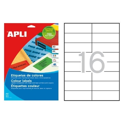 Apli 1597 Etiquetas Autoadhesivas Color Rojo De Cantos Rectos Tama?O 105 X 37 Mm Con Adhesivo Permanente. Pack Con 20 Hojas (320 Etiquetas Autoadhesivas). Las Etiquetas Autoadhesivas De Colores Son Ideales Para Destacar La Informacion En Un Sobre De Envio Paquete U Objeto. Excelente Calidad De Impresion En Impresoras Inkjet Laser O Fotocopiadoras.