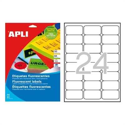 Apli 2870 Etiquetas Autoadhesivas Amarillo Fluorescente De Cantos Romos Tama?O 64 X 339 Mm Con Adhesivo Permanente. Pack Con 20 Hojas (480 Etiquetas Autoadhesivas). Las Etiquetas Autoadhesivas De Colores Fluorescente Son Ideales Para Destacar La Informacion En Un Sobre De Envio Paquete U Objeto. Excelente Calidad De Impresion En Impresoras Laser O Fotocopiadoras.