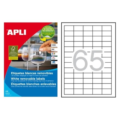 Apli 3052 Etiquetas Autoadhesivas Color Blanco Cantos De Rectos Tama?O 38 X 212 Mm Con Adhesivo Removible Para Multiples Usos. Pack Con 100 Hojas (6.500 Etiquetas Autoadhesivas). Perfectas Para Identificar Objetos Poner Precio A Productos Pegar Sobre Cristal O Ceramica. Excelente Calidad De Impresion En Impresoras Inkjet Laser O Fotocopiadoras.