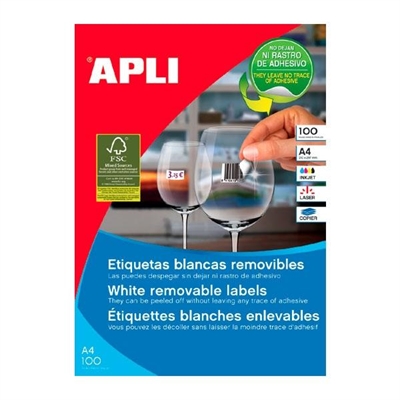 Apli 3054 Etiquetas Autoadhesivas Color Blanco Cantos De Rectos Tama?O 485 X 254 Mm Con Adhesivo Removible Para Multiples Usos. Pack Con 100 Hojas (4.400 Etiquetas Autoadhesivas). Perfectas Para Identificar Objetos Poner Precio A Productos Pegar Sobre Cristal O Ceramica. Excelente Calidad De Impresion En Impresoras Inkjet Laser O Fotocopiadoras.