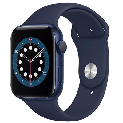 Apple M00J3TY/A Apple Watch Series 6 (GPS) - 44 mm - aluminio azul - reloj inteligente con pulsera deportiva - fluoroelastómero - azul marino oscuro - tamaño de la banda: S/M/L - 32 GB - Wi-Fi, Bluetooth - 36.5 g