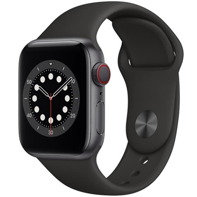 Apple M06P3TY/A Apple Watch Series 6 (GPS + Cellular) - 40 mm - aluminio gris espacial - reloj inteligente con pulsera deportiva - fluoroelastómero - negro - tamaño de la banda: S/M/L - 32 GB - Wi-Fi, Bluetooth - 4G - 30.5 g
