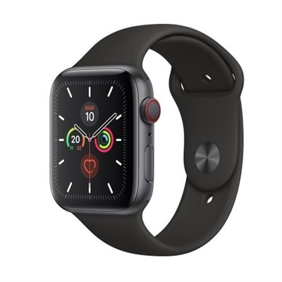 Apple MWWE2TY/A Apple Apple Watch Series 5 GPS + Cellular, 44mm Space Grey Aluminium Case with Black Sport Band - S/M & M/L