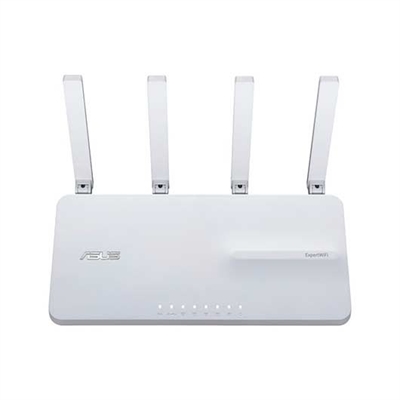 Asustek 90IG0870-MO3C00 ASUS EBR63 – Expert WiFi. Tipo de conexión WAN: RJ-45. Banda Wi-Fi: Doble banda (2,4 GHz / 5 GHz), Estándar Wi-Fi: Wi-Fi 6 (802.11ax), Tasa de transferencia de datos WLAN (máx.): 2402 Mbit/s. Tipo de interfaz Ethernet LAN: Gigabit Ethernet, Ethernet LAN, velocidad de transferencia de datos: 10,100,1000 Mbit/s, Tecnología de cableado: 10/100/1000Base-T(X). Algoritmos de seguridad soportados: SSH, WPS. Tipo de producto: Router de sobremesa, Color del producto: Blanco, Indicadores LED: Actividad, LAN, Poder, WAN