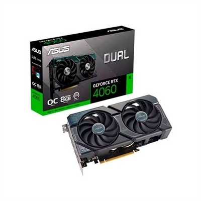 Asustek 90YV0JC4-M0NB00 ASUS Dual 90YV0JC4-M0NB00. Familia de procesadores de gráficos: NVIDIA, Procesador gráfico: GeForce RTX 4060, Frecuencia del procesador: 2505 MHz. Capacidad memoria de adaptador gráfico: 8 GB, Tipo de memoria de adaptador gráfico: GDDR6, Ancho de datos: 128 bit. Máxima resolución: 7680 x 4320 Pixeles. Versión OpenGL: 4.6. Tipo de interfaz: PCI Express 4.0. Tipo de enfriamiento: Activo, Número de ventiladores: 2 Ventilador(es)