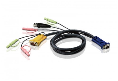 Aten 2L-5302U Aten Cable KVM USB con audio y SPHD 3 en 1 de 1,8 m. Longitud de cable: 1,8 m, Tipo de puerto de vídeo: VGA, Color del producto: Negro. Peso: 251 g, Peso del paquete: 251 g. Peso neto de caja: 15,1 kg, Ancho de la caja principal: 33 cm, Longitud de la caja: 45 cm