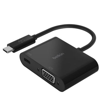 Belkin AVC001BTBK Belkin USB-C to VGA + Charge Adapter - Adaptador de vídeo - 24 pin USB-C macho a HD-15 (VGA), USB-C (solo alimentación) hembra - negro - compatibilidad con 1080p, USB Power Delivery (60W)