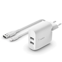 Belkin WCD001VF1MWH - Belkin - Adaptador de corriente - 24 vatios - 2 conectores de salida (USB) - blanco