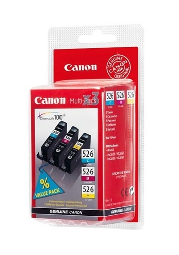 Canon 4541B012 Canon CLI-526 C/M/Y Multi pack - Paquete de 3 - amarillo, cián, magenta - original - depósito de tinta - para PIXMA iP4950, iX6550, MG5250, MG5350, MG6150, MG6250, MG8150, MG8250, MX715, MX885, MX895