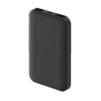 Celly PBE5000BK Celly Power Bank 5A 2 Usb Salida 2 1A Negra - Color Principal: Negro; Número De Puertos Usb: 2; Batería: 5000 Mah; Tipo De Conector 1: Usb; Voltaje De Salida: 5 V; Amperaje De Salida: 2,1 A; Tipo De Conector 1 Input: Microusb; Tiempo De Recarga: 3 H; Tipología Conector De Salida: Usb