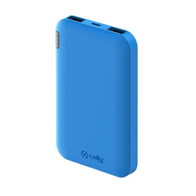 Celly PBE5000BL Celly Power Bank 5A 2 Usb Salida 2 1A Azul - Color Principal: Azul; Número De Puertos Usb: 2; Batería: 5000 Mah; Tipo De Conector 1: Usb; Voltaje De Salida: 5 V; Amperaje De Salida: 2,1 A; Tipo De Conector 1 Input: Microusb; Tiempo De Recarga: 3 H; Tipología Conector De Salida: Usb