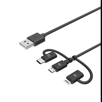 Celly USB3IN1BK Celly Cable Usb A Micro Usb Tipo C Y Lightning 1M - Material: Pvc; Color Principal: Negro; Tipo De Conector 1: Usb; Tipo De Conector 2: Lightning; Output Soportado: 2,40 A; Longitud De Cable: 1 M