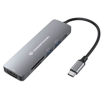 Conceptronic DONN11G Este Adaptador Usb - C A Hdmi 6 En 1 Permite Ampliar La Capacidad Usb TipoC De Su Dispositivo Con Puertos Hdmi - Usb - C Pd - Usb 3.0 - Usb 2.0 Y LectoresDe Tarjetas (Sd - Microsd - Tf).El Adaptador Proporcióna Una Manera Fácil De...