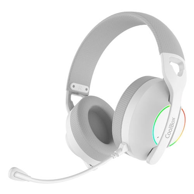 Coolbox COO-AUM-WB01-W Auriculares inalámbricos WB01 RGB con micrófonoAuriculares Inalámbricos Bluetooth 5.4, con función manos libres.Dispone de micrófono extraíble e iluminación RGB.Sonido mejorado para ofrecer una experiencia auditiva impresionante.Disponible en dos colores: blanco y negro.''''''''Altavoz: Diámetro 2 x 40 mm, con sonido extraordinariamente nítido, con bajos profundos y agudos mejorados|A tope de autonomía: batería interna de litio no extraíble de 800mAh|Conectividad Bluetooth 5.4, Inalámbrica 2.4 GHz o jack 3.5mm: esta revisión de la conexión Bluetooth supone una mejora en el consumo energético, permitiendo alargar la duración de la batería. Además, cuentan con un conector alámbrico jack 3.5mm para compatibilidad con dispositivos que no dispongan de conexión bluetooth (requiere cable jack no incluido), y conexión inalámbrica|Diseño ergonómico: muy cómodos de usar, regulables y con espuma protectora para poder usarlos durante horas sin molestias. Su micrófono extraíble también aporta comodidad cuando no es necesario utilizarlo|Iluminación RGB: su iluminación RGB discreta y elegante le confiere un toque distintivo, sin estridencias''DESEMPEÑOTipo de producto: AuricularesEstilo de uso: DiademaUso recomendado: JuegoColor del producto: BlancoTipo de auricular: BinauralTipo de controles: On-ear control unitTipo de control: BotonesColor del cable: BlancoCable extraíble: SiRetroiluminación: SiColor de luz de fondo: MulticolorGrupo de edad recomendada: AdultoGénero: Niño/niñaConectar y usar (Plug and Play): SiPUERTOS E INTERFACESTecnología de conectividad: Inalámbrico y alámbricoConector de 3,5 mm: SiConexión USB: SiConector USB: USB Tipo CBluetooth: SiPerfiles de Bluetooth: A2DP, AVRCP, HFP, HSPVersión de Bluetooth: 5.4Conectividad por RF (radiofrecuencia): SiFrecuencia de banda: 2.4 GHzAlcance inalámbrico: 10 mAURICULARESAudifonos: SupraauralFrecuencia de auricular: 20 - 20000 HzObstrucción: 32 ?Sensibilidad de auricular: 110 dBUnidad de disco: 4 cmNúmero de dispositivos: 2MICRÓFONOTipo de micrófono: BoomFrecuencia de micrófono: 100 - 10000 HzSensibilidad de micrófono: -42 dBMicrófono, impedancia de salida: 2200 ?BATERÍABatería: SiTipo de batería: Batería integradaTecnología de batería: LitioCapacidad de batería: 800 mAhTiempo continuo de reproducción de audio: 20 hTiempo de recarga de la batería: 2 hPESO Y DIMENSIONESPeso: 240 gEMPAQUETADOTipo de embalaje: CajaCONTENIDO DEL EMBALAJEAdaptador AC incluido: SiCables incluidos: Audio (3?5mm), USB tipo A a USB tipo CCantidad: 1CONTROL DE ENERGÍAPuerto de carga USB tipo C: SiOTRAS CARACTERÍSTICASManual de usuario: Si