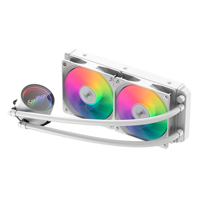 Coolbox COO-KRL240-4-ARW Kit de refrigeración líquida para CPU sin mantenimiento.Compatible con procesadores Intel y AMD con TDP de hasta 250W, incluye controlador de iluminación ARGB.''''''''2 ventiladores silenciosos de 120 mm cada uno, con control de giro PWM|Iluminación ARGB en ventiladores y bomba con efecto «Infinity»|Baja sonoridad, sólo 30 dB|Velocidad de giro del ventilador de 1800 rpm (ventilador de 120mm)|Velocidad bomba de 2600 rpm|Conexión de alimentación de 4 pines (PWM) + 3 pin 5V RGB|Colores: blanco y negro''DESEMPEÑOLocalización adecuada: ProcesadorTipo: Kit de refrigeración líquidaDiámetro de ventilador: 12 cmSockets de procesador soportados: LGA 1150 (Zócalo H3), LGA 1151 (Zócalo H4), LGA 1155 (Socket H2), LGA 1156 (Socket H), LGA 1200 (Socket H5), LGA 1700, LGA 1851, LGA 2011 (Socket R), LGA 2066, Socket AM3, Socket AM3+, Zócalo AM4, Zócalo AM5, Socket FM2, Socket FM2+Máximo flujo de aire: 70 cfmPresión máxima de aire: 1,2 mmH2OCompatible con modulación por ancho de pulsos (PWM): SiTipo de soporte: HidráulicoNivel de ruido del ventilador (máx.): 30 dBNivel de ruido de la bomba: 27 dBCantidad por paquete: 1 pieza(s)Velocidad de motor de bomba: 2600 RPMVelocidad del ventilador (min): 600 RPMVelocidad de ventilador (max): 1800 RPMDISEÑOColor del producto: BlancoMaterial de radiador: AluminioBase material de la placa: CobreNúmero de ventiladores: 2 Ventilador(es)Iluminación LED: SiIluminación de color: MultiTipo de conector LED: 3 pinesConector de ventilador: 4 pinesCONTROL DE ENERGÍAPotencia de diseño térmico (TDP): 250 WVoltaje de bomba: 12 VCorriente de bomba: 0,4 mAVoltaje del ventilador: 12 VCorriente del ventilador: 0,5 APESO Y DIMENSIONESAncho de radiador: 27,4 cmProfundidad de radiador: 12 cmAltura de radiador: 2,7 cmLongitud del tubo: 40 cmAnchura de la bomba: 7,6 cmLargura de la bomba: 8,2 cmAltura de la bomba: 5 cmDimensiones del ventilador (A x A x P): 120 x 120 x 25 mmCONTENIDO DEL EMBALAJETipo de embalaje: Caja