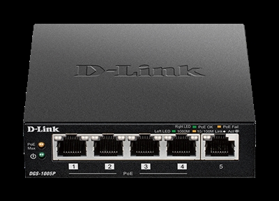 D-Link DGS-1005P 5-Port 10/100/1000 Gigabit Poe+ Switch (60W) - Puertos Lan: 5 N; Tipo Y Velocidad Puertos Lan: Rj-45 10/100/1000 Mbps; Power Over Ethernet (Poe): Sí; Gestión: Unmanaged; No. Puertos Uplink: 0; Soporte Routing: No; No. Puertos Poe: 4