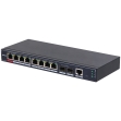 Dahua-Technology DH-SG4010P-2F Dahua Technology PoE SG4010P-2F. Tipo de interruptor: Gestionado, Capa del interruptor: L2. Puertos tipo básico de conmutación RJ-45 Ethernet: Gigabit Ethernet (10/100/1000), Cantidad de puertos básicos de conmutación RJ-45 Ethernet: 8, Puerto de consola: RJ-45. Bidireccional completo (Full duplex). Tabla de direcciones MAC: 8000 entradas, Capacidad de conmutación: 20 Gbit/s. Estándares de red: IEEE 802.1Q, IEEE 802.1p, IEEE 802.1x, IEEE 802.3, IEEE 802.3ab, IEEE 802.3ad, IEEE 802.3af, IEEE.... Voltaje de entrada DC: 48 - 57 V. Energía sobre Ethernet (PoE). Montaje de pared