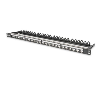 Digitus-By-Assmann DN-91422 Digitus Modular Patch Panel Shielded 24-Port Label Field 0.5U Rack Mount Color Black Ral 9005 - Categoría: Cat.6A; Tipo De Panel: Modulare; Número De Puertas: 48; Unidad Rack: 0,5; Color: Negro; Tipo De Conector: Rj45