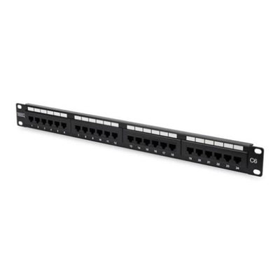 Digitus-By-Assmann DN-91624U Cat 6, Class E Patch Panel, Unshielded 24-Port Rj45, 8P8c, Lsa, 1U, Rack Mount, Color Black Ral 9005 - Categoría: Cat.6; Tipo De Panel: Modulare; Número De Puertas: 24; Unidad Rack: 1; Color: Gris; Tipo De Conector: Rj45