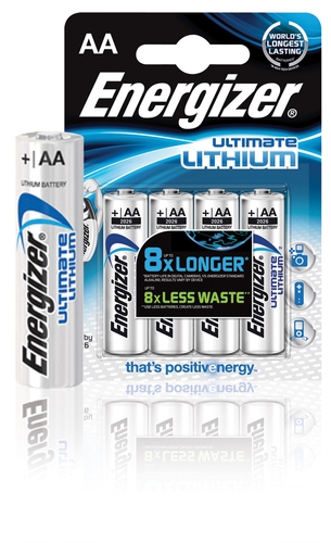 Energizer 639155 Pilas de litio FR6 Energizer. Blíster de 4 pilas. Uso:Varios Sistema:Litio Info Extra:Ultimate Forma:Barra Voltaje:1,5 V(CC) Capacidad:2950 mAh Diámetro:14,5 mm Longitud:50,5 mm Color:Gris Peso:14,5 gr Referencia:FR6 Contenido:4 pcs