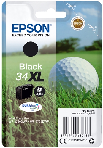 Epson C13T34714020 Consumibles: Cartuchos De Tinta Epson Durabrite? Ultra 34Xl Bola De Golf Embalaje Individual 1 X 163 Ml Negro Xl Rf+Am Epson Singlepack Black 34Xl Durabrite Ultra Ink