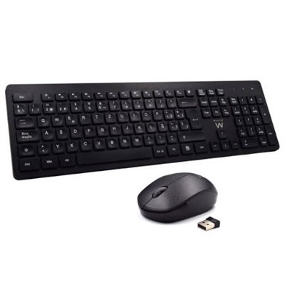 Ewent EW3256 El teclado y ratón inalámbricos EW3256 le ofrece un diseño de alta tecnología con teclas de bajo perfil, tecnología inalámbrica avanzada y acceso multimedia a través de sus 13 teclas multimedia adicionales.Diseñado para hacer su trabajo sea más práctico y cómodo.Olvídese de cables con su nano receptor conectado a un puerto USB.TECLADOUso recomendado: UniversalInterfaz del dispositivo: RF inalámbricoInterruptor del teclado: Interruptor de membranaDiseño de teclado: QWERTYIdioma del teclado: EspañolDispositivo apuntador: NoFormato del teclado: Full-size (100%)Teclado numérico: SiTablero estilo islas: SiTeclas de Windows: SiTeclas multimedia: SiFrecuencia de banda: 2.4 GHzDISEÑORetroiluminación: NoColor del producto: NegroEstilo de teclado: DerechoDescansa muñecas: NoCARACTERÍSTICASAlcance inalámbrico: 10 mCONTROL DE ENERGÍAAlimentación: BateríaTeclado tipo de batería: AAANúmero de pilas (teclado): 1Tecnología de batería: AlcalinoRATÓNRatón incluido: SiFactor de forma: AmbidextroResolución de movimiento: 1600 DPICantidad de botones: 3Tipo de botones: Botones presionadosRueda de desplazamiento: SiTipo de desplazamiento: RuedaDirecciones de desplazamiento: VerticalRatón tipo de batería: AANúmero de pilas (ratón): 1REQUISITOS DEL SISTEMASistema operativo Windows soportado: Windows 10,Windows 10 x64,Windows 7,Windows 7 x64,Windows 8,Windows 8 x64,Windows 8.1,Windows 8.1 x64,Windows Vista,Windows Vista x64,Windows XPPESO Y DIMENSIONESDimensiones de teclado (Ancho x Profundidad x Altura): 447 x 136 x 22,7 mmDimensiones del ratón (Ancho x Profundidad x Altura): 60 x 99 x 38,2 mmEMPAQUETADONúmero de productos incluidos: 2 pieza(s)Receptor incluido: SiInterfaz de receptor inalámbrico: USBTipo de receptor: NanorreceptorPilas incluidas: SiManual de usuario: SiTipo de embalaje: Caja