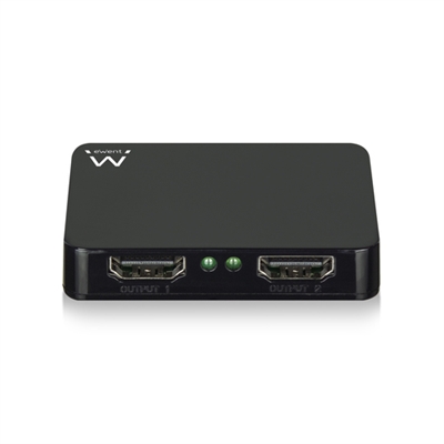 Ewent EW3720 El Divisor 4K HDMI Ewent EW3720 4K divide una sola señal HDMI en dos televisores/pantallas independientes. Conecte el EW3720 con un cable HDMI de alta velocidad con una resolución máxima de 4K de 3840x2160 a 30 Hz y una resolución (3D) de 1080p a 60Hz. El EW3720 se proporciona con un cable de alimentación USB.Muestra una fuente de vídeo en 2 televisoresEl EW3720 está equipado con una entrada HDMI y dos salidas HDMI para poder mostrar sus vídeos en varias pantallas. El Divisor le permite visualizar la misma fuente de vídeo en 2 pantallas de destino a una distancia máxima de 5 metros sin comprometer la calidad del vídeo. El EW3720 incluye indicadores LED de alimentación y de estado rojos y verdes.Cómo conectar sus dispositivosConecte el Divisor EW3720 con un cable HDMI de alta velocidad a la fuente de vídeo. Conecte un máximo de dos televisores/monitores con un cable HDMI de alta velocidad a las salidas HDMI del EW3720.