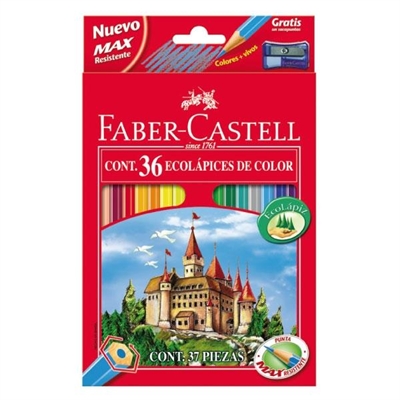 Faber-Castell 120136 Lapiz Ecologico De Color De Diseño Hexagonal. Trazo De 35 Mm. Mina Resisente A Las Roturas Gracias Al Proceso De Encolado Sv. Cada Estuche Contiene 36 Colores Surtidos. Incluye Sacapuntas.