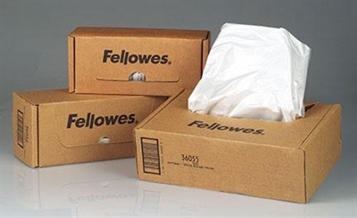 Fellowes 36056 - Para una eliminación de residuos de manera limpia y cómoda- Bolsas de residuos para destructoras con papeleras de capacidad de hasta 94 litros- Caja dispensadora para extraer las bolsa de manera fácil y cómoda- 50 bolsas por pack