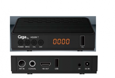 Giga-Tv GTV-209-0 Tdt giga tv hd209 t hd y sd hdmi 14 usbx2 Estándares DVB-T2 y MPEG-2/4, H.264. Reducidas dimensiones. Salida HDMI 1.4. Canales HD y SD. Búsqueda de canales manual/automática. Resolución 1920x1080. Reproducción de archivos multimedia. Estándar DVB-T2 (compatible con DVB-T)o MPEG-2 MP@ML/HL, H.264 BP (no ASO/FMO), MP& HP@ L3/L4.1/L4.2, AVS Jizhun profile @ L6.0/ L4.0, AVS Broadcast profile @ L6.0/ L4.0, MPEG-4 SP Profile, Advanced Simple Profile@ Level 5 without GMC/Data Partitioning/ Reversible VLC, VC1 SP@ML, MP@HL, AP@L0~3, H.263 baseline profile, JPEG decoder engine, Audio Decoding & Output: Multi-standard audio decoding: MPEG-1/2 Layer I/II/III -Resolución de vídeo: 1080p, 1080i, 720p, 576p, 480p Auto conmutación PAL & NTSC. Soporte para teletexto digital. Subtítulos DVB y teletexto. EPG 7 días. Lista de canales favoritos. Menú OSD (en pantalla) multilenguaje. Búsqueda automática para hasta 1000 canales. Relación de aspecto 4:3 / 16:9. Control parental. Actualizable por puerto USB y OTA. Bajo consumo en standby. Fuente de alimentación externa. Reproducción de archivos multimedia (MKV, MP4, AVI, OGM, FLV, TS, M2TS, MOV, 3GP, VOB, MPG, MPEG2, JPEG, BMP, PNG, GIF, MP3, AAC. Timeshift. PVR por USB (almacenamiento externo)Interfaces. Salida HDMI 1.4a. Antena ENT. Audio coaxial. 2 puertos USB 2.0. Entrada alimentación (12V/1ª)Sintonizador y demodulador. Rango de frecuencia de entrada: 174~230MHz, 470-862MHz. Rango de frecuencia de entrada: 174~230MHz, 470-862MHz. Nivel de señal de entrada RF: -78 ~ -5 dBM. Demodulador: QPSK/16QAM/64QAM/256QAM. Soporte SISO/MISO. Espectro: 2k,8k,32k. Procesador Montage 2200. Consumo: Máximo de 8W. Modo stand-by (reposo)<0.5W. Mando a distancia.