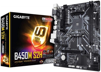 Gigabyte B450M S2H AM4, AMD B450, 2 x DDR4 DIMM, Realtek® ALC887, Realtek® GbE LAN, BIOS 1 x 128 Mbit, Micro ATX, 24.4cm x 20.5cm