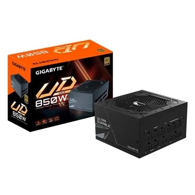 Gigabyte GP-UD850GM Gigabyte UD850GM. Potencia total: 850 W, Voltaje de entrada AC: 100 - 240 V, Frecuencia de entrada AC: 50 - 60 Hz. Alimentador de energía para tarjeta madre: 20+4 pin ATX, Longitud del cable de alimentación de la placa base: 61 cm, Longitud del cable de alimentación CPU: 60 cm. Utilizar con: PC, Factor de forma de fuente de alimentación (PSU): ATX, Certificación 80 PLUS: 80 PLUS Gold. Color del producto: Negro, Tipo de enfriamiento: Activo, Diámetro de ventilador: 12 cm. Ancho: 150 mm, Profundidad: 140 mm, Altura: 86 mm