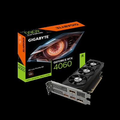 Gigabyte GV-N4060OC-8GL G10 Gigabyte GeForce RTX 4060 OC Low Profile 8G. Familia de procesadores de gráficos: NVIDIA, Procesador gráfico: GeForce RTX­ 4060. Capacidad memoria de adaptador gráfico: 8 GB, Tipo de memoria de adaptador gráfico: GDDR6, Ancho de datos: 128 bit. Máxima resolución: 7680 x 4320 Pixeles. Versión DirectX: 12 Ultimate, Versión OpenGL: 4.6. Tipo de interfaz: PCI Express 4.0. Tipo de enfriamiento: Activo, Número de ventiladores: 3 Ventilador(es)