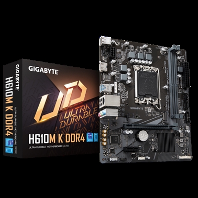 Gigabyte H610M K DDR4 G10 Gigabyte H610M K DDR4 1.0. Fabricante de procesador: Intel, Socket de procesador: LGA 1700, Procesador compatible: Intel® Celeron®, Intel® Core™ i3, Intel® Core™ i7, Intel® Core™ i9, Intel® Pentium® Gold. tipos de memoria compatibles: DDR4-SDRAM, Memoria interna máxima: 64 GB, Tipo de ranuras de memoria: DIMM. Interfaces de disco de almacenamiento soportados: M.2, PCI Express 3.0, SATA. Graphics chipset: Intel, Adaptador gráfico: HD Graphics, Máxima resolución: 4096 x 2160 Pixeles. Tipo de interfaz ethernet: Gigabit Ethernet