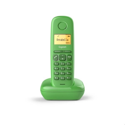 Gigaset S30852-H2802-D208 Gigaset A170. Tipo: Teléfono DECT, Tipo de auricular: Terminal inalámbrico. Capacidad de lista de direcciones: 50 entradas. Diagonal de la pantalla: 3,81 cm (1.5). Color del producto: Verde. Número de teléfonos móviles incluidos: 1