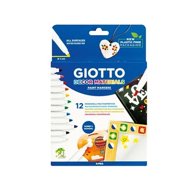 Giotto F45340000 Rotulador Acrilico Ideal Para Decorar Cualquier Superficie. Tinta A Base De Agua E Inodora. Facil De Limpiar De Supereficies No Porosas. Cada Estuche Contiene 12 Colores Surtidos.