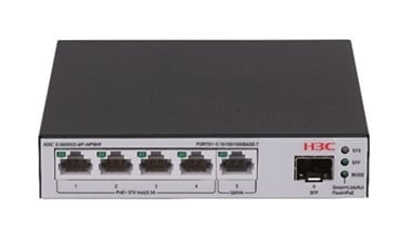 H3c 9801A68X H3C LS-1600V2-6P-HPWR-GL. Tipo de interruptor: Gestionado, Capa del interruptor: L2. Puertos tipo básico de conmutación RJ-45 Ethernet: Gigabit Ethernet (10/100/1000), Cantidad de puertos básicos de conmutación RJ-45 Ethernet: 5. Tabla de direcciones MAC: 2000 entradas, Capacidad de conmutación: 12 Gbit/s. Estándares de red: IEEE 802.3ab, IEEE 802.1ab, IEEE 802.3af, IEEE 802.1p, IEEE 802.3u, IEEE 802.3x, IEEE 802.3at,.... Energía sobre Ethernet (PoE). Montaje en rack
