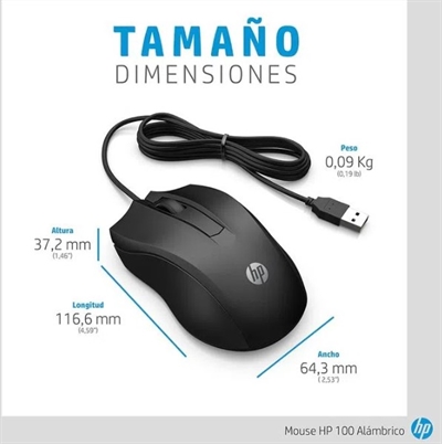 Hp 6VY96AA#ABB Hp 100 Blk Wrd Mouse - Interfaz: Usb; Color Principal: Negro; Ergonómico: Sí