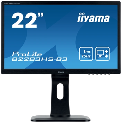 Iiyama B2283HS-B3 iiyama ProLite B2283HS-B3 - Monitor LED - 21.5 - 1920 x 1080 Full HD (1080p) @ 60 Hz - TN - 250 cd/m² - 1000:1 - 1 ms - HDMI, VGA, DisplayPort - altavoces - negro