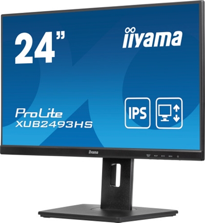 Iiyama XU2493HS-B6 iiyama ProLite XUB2493HS-B6. Diagonal de la pantalla: 60,5 cm (23.8), Resolución de la pantalla: 1920 x 1080 Pixeles, Tipo HD: Full HD, Tecnología de visualización: LED, Tiempo de respuesta: 0,5 ms, Relación de aspecto nativa: 16:9, Ángulo de visión, horizontal: 178°, Ángulo de visión, vertical: 178°. Altavoces incorporados. montaje VESA, Ajustes de altura. Color del producto: Negro