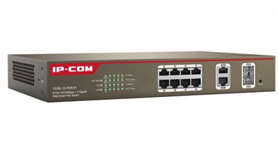Ip-Com S3300-10-PWR-M IP-COM Networks S3300-10-PWR-M. Tipo de interruptor: Gestionado, Capa del interruptor: L2. Puertos tipo básico de conmutación RJ-45 Ethernet: Fast Ethernet (10/100), Cantidad de puertos básicos de conmutación RJ-45 Ethernet: 12, Número de módulos SFP instalados: 2. Tabla de direcciones MAC: 4000 entradas, Capacidad de conmutación: 5,6 Gbit/s. Estándares de red: IEEE 802.1D,IEEE 802.1Q,IEEE 802.1w,IEEE 802.3,IEEE 802.3ab,IEEE 802.3af,IEEE 802.3at,IEEE.... Energía sobre Ethernet (PoE)
