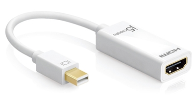 J5-Create JDA159 j5create Mini Displayport/4k HDMI. Conector 1: Mini DisplayPort, Conector 2: HDMI, Género del conector: Macho/Hembra, Longitud de cable: 0,125 m. Color del producto: Blanco