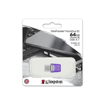 Kingston DTDUO3CG3/64GB Kingston DataTraveler microDuo 3C - Unidad flash USB - 64 GB - USB 3.2 Gen 1 / USB-C