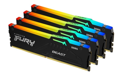 Kingston KF560C40BBAK4-64 Kingston FURY™ Beast DDR5 RGB1 te permite hacer overclocking con estilo en plataformas para videojuegos de última generación mediante tecnología punta. Sé testigo de la velocidad mejorada del DDR5 con el doble de bancos de memoria y el doble de tamaño de ráfaga.El increíble sistema personalizable de iluminación RGB con el software de Kingston FURY CTRL™ y la tecnología Infrared Sync Technology™ con el añadido del disipador térmico de nuevo diseño en blanco o negro, que te diferenciarán del resto, dentro y fuera de los juegos.Kingston FURY Beast DDR5 RGB incorpora sobreaceleración automática Plug N Play a 4800 MT/s, así como opciones para Intel XMP 3.0 y AMD EXPO, más dos nuevas especificaciones de sobreaceleración DDR5 que incluyen perfiles personalizables de velocidad y temporización. Iluminación RGB mejorada con nuevo diseño de disipador de calorJuega con estilo personalizando la elegante e impresionante gama de efectos de iluminación RGB con el software de Kingston FURY CTRL™ o el software del fabricante de la placa base. Tecnología Kingston FURY Infrared Sync Technology™ patentadaEfectos de luz RGB junto con la tecnología Infrared Sync Technology patentada de Kingston. Avalada por los principales fabricantes de placas base del mundoProbada y certificada para funcionar en tu placa base preferida para que puedas montar tu PC con confianza. Estabilidad mejorada para hacer overclockingEl código de corrección de errores On-die ECC (ODECC) garantiza la integridad de los datos para lograr el máximo rendimiento y que así puedas exprimir tu equipo al límite.Plug N Play a 4800 MT/sKingston FURY Beast DDR5 RGB hace un overclocking de sí misma a la velocidad más alta admitida por la BIOS del sistema.