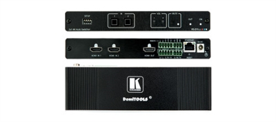 Kramer 20-80540090 VS-211XS is an intelligent 2x1 automatic switcher for 4K HDR, HDMI video signals. VS-211XS offers an intelligent switching experience with built-in Maestro room control and the standard priority / last-connected switching function based on active video signal detection.- Simple and Powerful Maestro Room Control — Out–of–the–box configured room control for a typical meeting room setup, and intuitive user interface enables you to fully control your meeting room elements. Room devices are controlled right out–of–the–box by an extensive range of triggers, including input/output connectivity, routing, and button pressing. By minimizing user intervention, Maestro room control saves meeting prep time and minimizes human error before presentations.- Easy Remote Device Control — Control meeting and presentation devices connected to VS–211XS from the user–friendly Kramer Aware app on a compatible Kramer touch panel (sold separately). Kramer Aware includes a built–in, basic user–interface panel, pre–configured for Maestro–controlled typical meeting room setup.- Plug & Play Auto Switcher — Automatically plays the switched source signal on the connected display according to user–configured preferences, such as priority or last–connected input. When the user manually switches, by pressing a button, the auto switching is overridden.- Simple Manual Switching Operation — Local panel buttons, or remotely connected contact–closure buttons, and optional Maestro Kramer Aware touch panel buttons, for flexible user input selection and switching control.- HDMI Signal Switching — HDCP 2.2 compliant, Supporting deep color, x.v.Color™, CEC, lip sync, HDMI uncompressed audio channels, Dolby TrueHD, DTS–HD, 2K, 4K, and 3D as specified in HDMI 2.0.- I–EDIDPro™ Kramer Intelligent EDID Processing™ — Intelligent EDID handling, processing, locking and pass–through algorithm ensures plug & play operation for HDMI source and display systems.- Multi–channel Audio Switching — Up to 32 channels of digital stereo uncompressed signals for supporting studio–grade surround sound.- Audio De–embedding — The digital audio signal passing–through to the HDMI output, is de–embedded, converted to an analog signal and sent to the stereo unbalanced analog audio output. This enables playing the audio on a locally connected professional audio system (such as DSP) and speakers, in parallel to playing it on the speakers connected to the AV acceptor device (such as TVs with speakers).- Automatic Display Operation — Part of the out–of–the–box Maestro configured room automation. Meeting presentation is simplified by automatically turning ON/OFF a CEC–enabled display when the presentation source is plugged in / unplugged with user–defined shut–down delay.- Comprehensive Unit Control and Configuration Options — Local control via DIP–switches, volume and mute buttons, and volume and mute contact closure switches. Distance control via user–friendly embedded web pages via the Ethernet, Protocol 3000 API commands via RS–232 serial communication transmitted by a PC, touch screen system or other serial controller.- Cost–effective Maintenance — Status LED indicators for HDMI ports facilitate easy local maintenance and troubleshooting. Remote IP–driven device management, and optional whole site management system, via built in web pages and RS–232 connection. Local and remote firmware upgrade via RS–232 or Ethernet connection tool ensure lasting, field proven deployment.- Easy Installation — Compact DemiTOOLS® fan–less enclosure for user–reachable table mounting, or side–by–side mounting of 2 units in a 1U rack space with the recommended rack adapter.