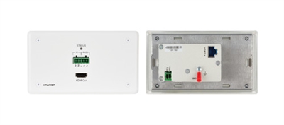 Kramer 50-80562090 El WP - 789R es un receptor en formato Wall plate HDBaseT de alto rendimiento y largo alcance para señales HDMI 4K@60Hz (4:2:0) y HDCP 2.2 sobre par trenzado. Convierte la señal HDBaseT transmitida en una señal HDMI. Extiende las señales de video hasta 40 m (130 pies) sobre cables de cobre Kramer a una resolución de video de 4K@60Hz (4:2:0) 24bpp y proporciona un alcance aún mayor para resoluciones de video HD más bajas. Este Wall plate se alimenta a través de PoE (Power over Ethernet) sobre cable de par trenzado.