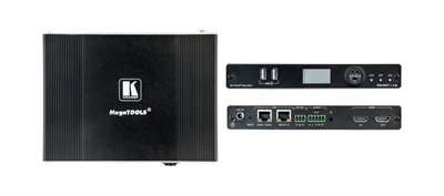 Kramer 60-000690 El decodificador KDS-DEC7 es un receptor avanzado para transmitir señales de video 4K a 60Hz (4:2:0) a través de Ethernet a través de un cable de cobre. Decodifica transmisiones a través de una red IP a la salida HDMI y transmite la señal USB, IR, RS232 o CEC a través de la red IP.