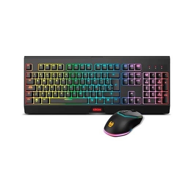 Krom NXKROMKBLSP KABALAKrom Kabala es el primer pack gaming inalámbrico que se suma al catálogo de Krom. Completa tu setup con este completo kit formado por un teclado anti-ghosting y un ergonómico ratón capaz de alcanzar 4800 DPI. El pack gamer perfecto con el que tendrás total libertad de movimiento en tus partidas gracias a su tecnología wireless.Teclado antighostingConsigue la estética gaming que quieres para tu setup con el teclado que incluye kit gaming Krom Kabala. Incorpora tecnología anti ghosting, con la cual podrás pulsar hasta 6 teclas de manera simultánea, pudiendo realizar cualquier acción con total libertad, sin temor a equivocarte. Además, incluye modo juego, donde podrás bloquear, la, a veces, molesta tecla de Windows, evitando así distracciones.En este práctico teclado de membrana inalámbrico podrás activar sus doce teclas multimedia con una sencilla combinación, que te permitirá acceder a las principales funciones del PC, pudiendo silenciar el audio o bloquear el teclado, allanándote el camino a la victoria, haciéndote capaz de enfrentarte a cualquier reto.Controla la velocidadEl ratón que incorpora el pack gaming Krom Kabala incluye 6 niveles de DPI (800 / 1200 / 1600 / 2400 / 3200 / 4800) que podrás cambiar on the fly gracias a su cómoda estructura. Este ergonómico ratón óptico inalámbrico, es perfecto para convertirse en tu mejor aliado para ganar cada partida durante tus largas sesiones de juego. Se ajusta perfectamente a la mano y proporciona un agarre seguro.Iluminación RGBEste pack gamer inalámbrico de Krom incorpora tecnología RGB Rainbow que iluminará cada paso hacia la victoria. Crea la combinación de luces perfecta para tener el setup de tus sueñosInalámbricoCon el receptor Wireless 2,4 GHz que trae incluido, emparejar tu combo gaming Krom Kabala será una tarea de lo más simple. Conecta el bluetooth y ¡que comience la partida!