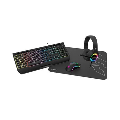 Krom NXKROMKENYA KENYAKrom Kenya es el pack gaming con el que completar tu setup, desde un teclado anti-ghosting que incorpora prácticas teclas multimedias, unos agradables auriculares estéreo con micrófono integrado hasta un ratón ergonómico capaz de alcanzar 8000 DPI y una amplia alfombrilla speed. El pack gaming perfecto para los gamers, que, además, aporta una increíble iluminación a sus partidas.AuricularesCuentan con un sonido estéreo, con los que podrás controlar, en todo momento, el entorno del juego, gracias a los drivers de 50 mm que incorporan los auriculares RGB Kenya. Así mismo, podrás olvidarte de las distracciones ajustando fácilmente el volumen ayudándote de la rueda que incluye en su auricular izquierdo.Debido a su diadema ajustable y acolchada, no los notarás durante las largas e intensas sesiones frente a la pantalla. También incorpora un micrófono, lo que te asegurará una buena comunicación.TecladoConsigue una estética gaming de sobresaliente, el teclado Kenya cuenta con una espectacular retroiluminación RGB, pudiendo encender o apagar el modo breath, ajustando así el brillo y velocidad para que se adapte mejor a tu setup.Este teclado gaming de membrana, con teclas de perfil alto, incorpora 9 teclas multimedia, que te permiten acceder a distintas funciones, así como tecla de bloqueo Windows. Incluye a su vez tecnología anti-ghosting, con la cual podrás pulsar hasta 19 teclas de manera simultánea, pudiendo realizar cualquier acción con total libertad. Así mismo, podrás intercambiar las teclas WASD con las de dirección, a través de una sencilla y fácil combinación.RatónEl ratón gamer Kenya, con una potente iluminación RGB, se adaptará completamente a tu mano, ya que cuenta con un diseño ergonómico, compacto y ligero. Incluso en las partidas más exigentes te será fácil adaptarte debido a su sensor óptico capaz de alcanzar los 8000 DPI (800, 1600, 2400, 3200, 4800, 8000).AlfombrillaEl complemento ideal para completar tu setup, la alfombrilla Kenya. Lleva a cabo cualquier movimiento con su amplia superficie de 450 x 400 x 3 mm. Su acabado speed la hace ideal para cualquier tipo de ratones, ya sean ópticos o láser, garantizando la precisión, seguridad y velocidad que necesitas. Por otro lado, dado a sus bordes cosidos, disfrutarás de ella por un tiempo más prolongado.